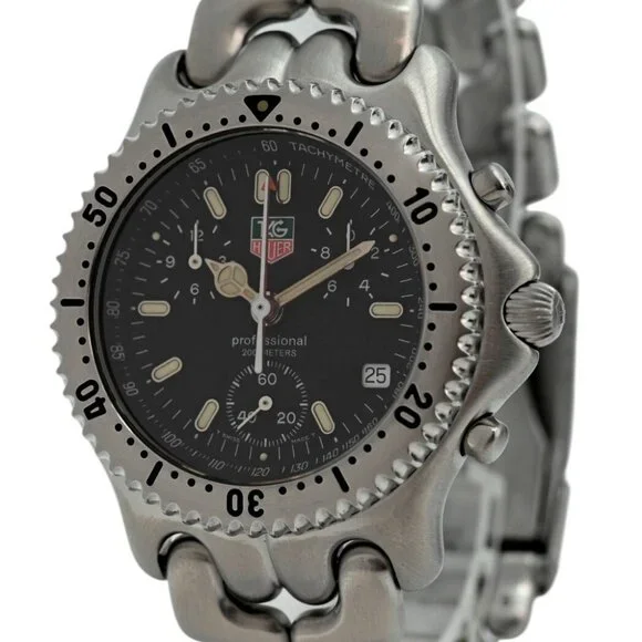 Tag Heuer 38mm Men's SEL Professional Chronograph Black Dial SS Watch